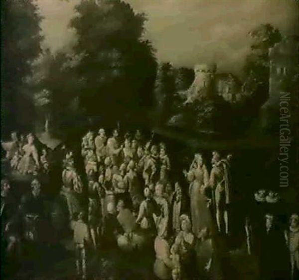 Die Predigt Johannes Des Taufers In Einer Waldlandschaft Mit Einem Schloss Oil Painting by Cornelis Cornelisz Van Haarlem