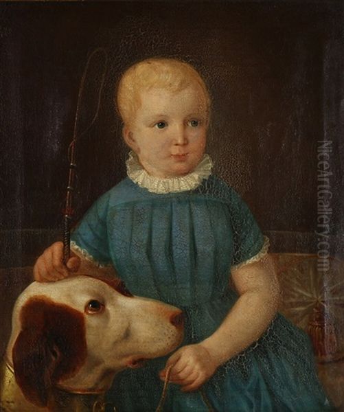 Portrait Of A Child Holding A Whip And With A Dog By His Side Oil Painting by Jean Meno Haas