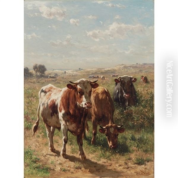 Cattle In Plaid Oil Painting by Johannes Hubertus Leonardus de Haas