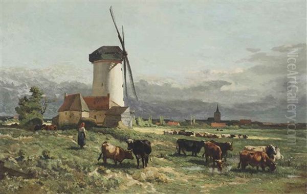 Cows In A Meadow Oil Painting by Johannes Hubertus Leonardus de Haas