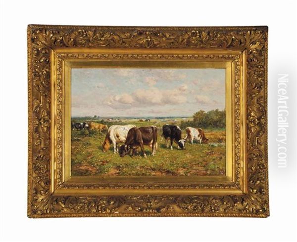 Cows At Pasture Oil Painting by Johannes Hubertus Leonardus de Haas