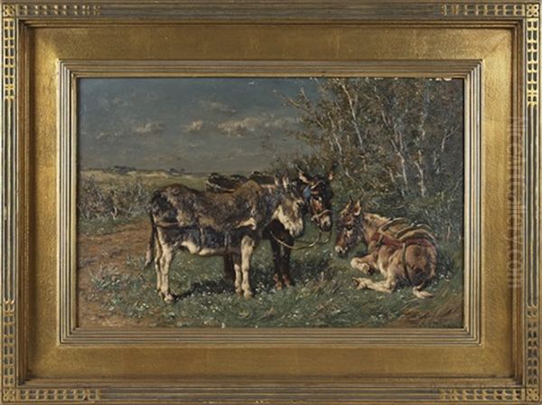 Landscape With Burros Oil Painting by Johannes Hubertus Leonardus de Haas