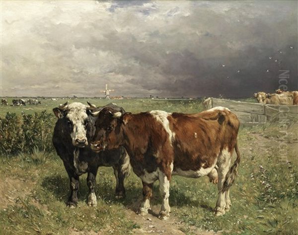 Cattle In A Pasture Oil Painting by Johannes Hubertus Leonardus de Haas