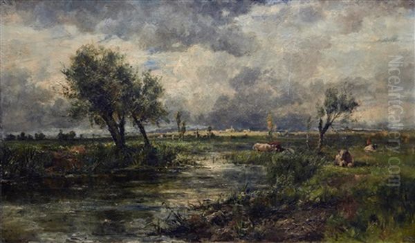 River Landscape With Cattle Oil Painting by Johannes Hubertus Leonardus de Haas