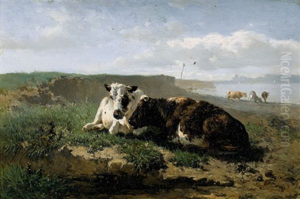 Sommerliche Weidelandschaften Mit Kuhen (pair) Oil Painting by Johannes Hubertus Leonardus de Haas