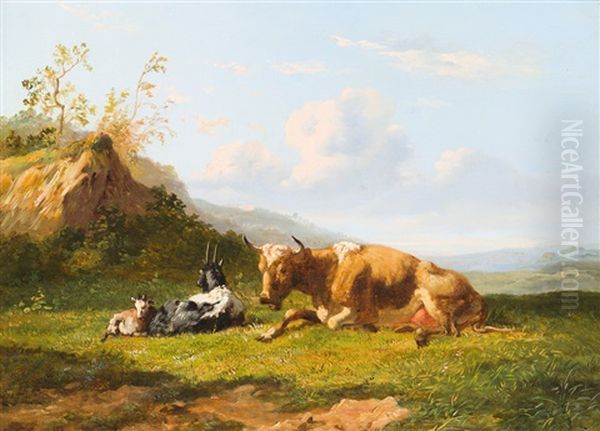 Kuh Und Ziegen Auf Der Weide Oil Painting by Johannes Hubertus Leonardus de Haas