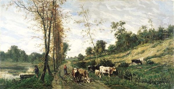 Paysage Avec Bergere Oil Painting by Johannes Hubertus Leonardus de Haas