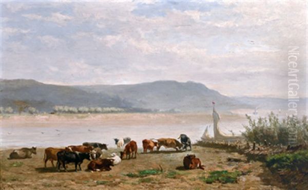 Weideszene Am Rheinufer Oil Painting by Johannes Hubertus Leonardus de Haas