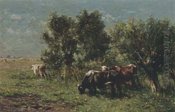 Cows At Pasture Oil Painting by Johannes Hubertus Leonardus de Haas