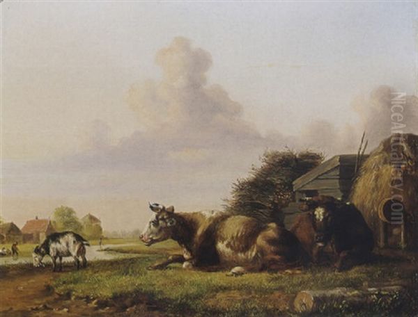 Cows In A Meadow Oil Painting by Johannes Hubertus Leonardus de Haas