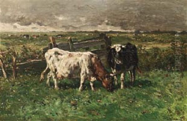 Cows At Pasture Oil Painting by Johannes Hubertus Leonardus de Haas