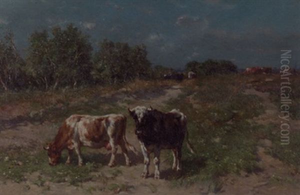 Cows In A Pasture Oil Painting by Johannes Hubertus Leonardus de Haas