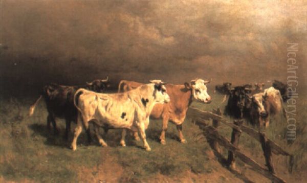 Cattle Under Stormy Skies Oil Painting by Johannes Hubertus Leonardus de Haas