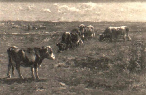 Cows Grazing Oil Painting by Johannes Hubertus Leonardus de Haas