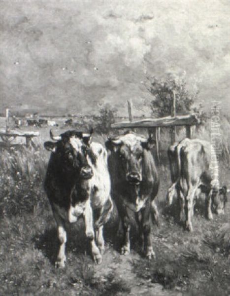 Cattle In Summer Pastures Oil Painting by Johannes Hubertus Leonardus de Haas