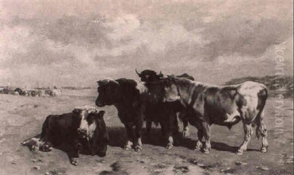 Cattle In A Seaside Pasture Oil Painting by Johannes Hubertus Leonardus de Haas