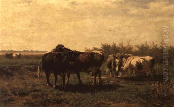 Paysage Avec Vaches Oil Painting by Johannes Hubertus Leonardus de Haas