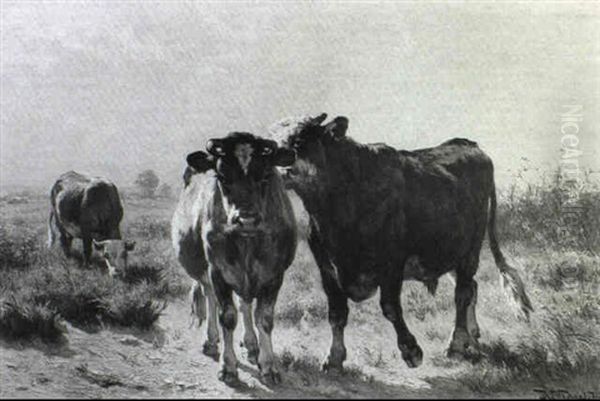 Cattle In An Extensive Landscape Oil Painting by Johannes Hubertus Leonardus de Haas