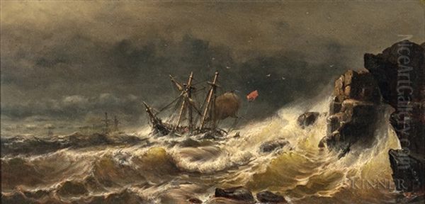 Ship In Peril In A Stormy Sea Oil Painting by Mauritz Frederick Hendrick de Haas