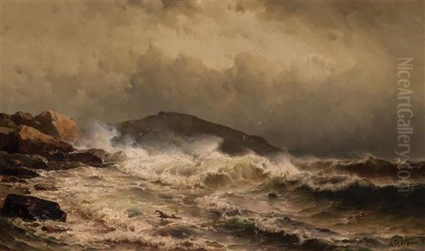 Rocky Coast, New England Oil Painting by Mauritz Frederick Hendrick de Haas