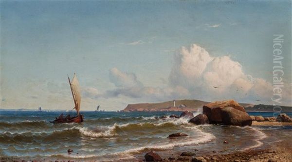 Lighthouse On The Shore Oil Painting by Mauritz Frederick Hendrick de Haas