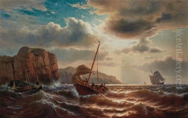 Boats In Choppy Water Offshore Oil Painting by Mauritz Frederick Hendrick de Haas