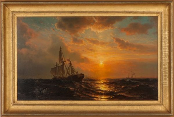 Ships At Sunset Oil Painting by Mauritz Frederick Hendrick de Haas