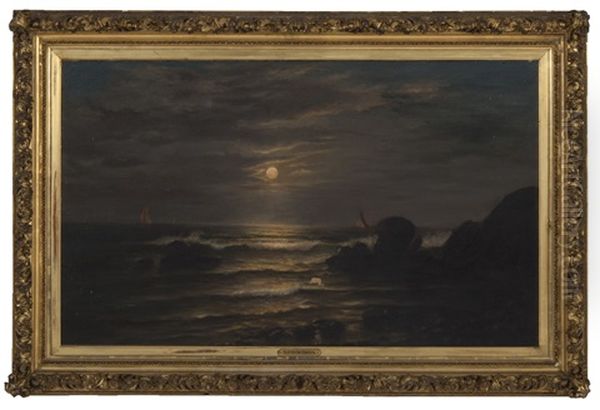 Moonlit Seascape Oil Painting by Mauritz Frederick Hendrick de Haas