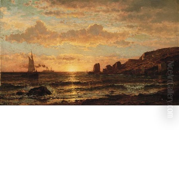 Steamer Off A Coast At Twilight Oil Painting by Mauritz Frederick Hendrick de Haas