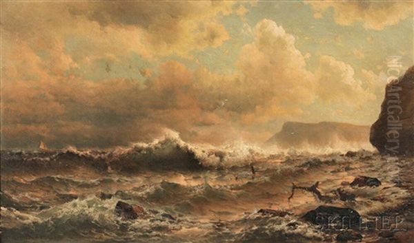 Roaring Surf On The Coast Oil Painting by Mauritz Frederick Hendrick de Haas