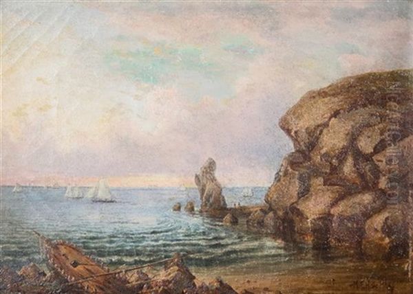 Rocky Cove With Ships by Mauritz Frederick Hendrick de Haas