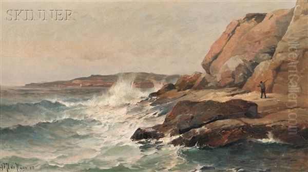 Fisherman On A Rocky Coast Oil Painting by Mauritz Frederick Hendrick de Haas