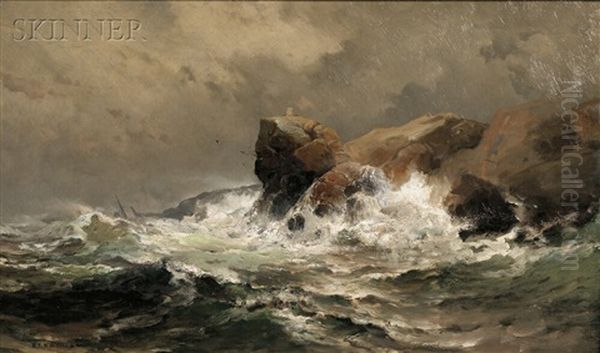 Waves Crashing Against Rocks Oil Painting by Mauritz Frederick Hendrick de Haas