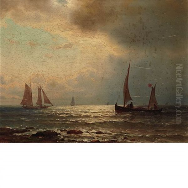 Boats Off A Rocky Shore Oil Painting by Mauritz Frederick Hendrick de Haas