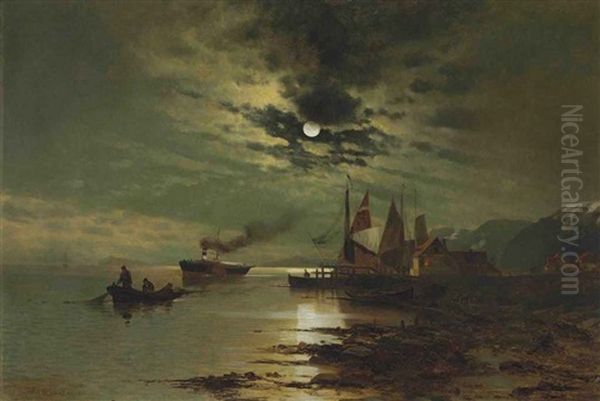 Hudson Under The Moonlight Oil Painting by Mauritz Frederick Hendrick de Haas