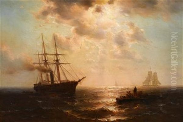 A Steamship To The Rescue Oil Painting by Mauritz Frederick Hendrick de Haas