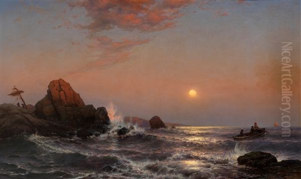 Sunset Over The New England Coast Oil Painting by Mauritz Frederick Hendrick de Haas