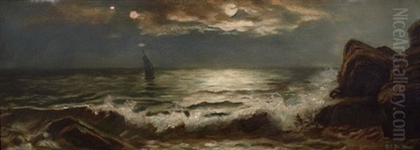 Moonlit Coastal Scene Oil Painting by Mauritz Frederick Hendrick de Haas