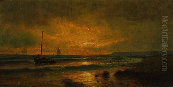 Sunset Coastal With Boats Oil Painting by Mauritz Frederick Hendrick de Haas