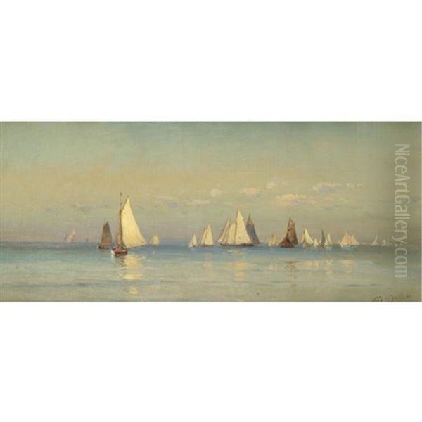 Sailboats On A Calm Sea Oil Painting by Mauritz Frederick Hendrick de Haas