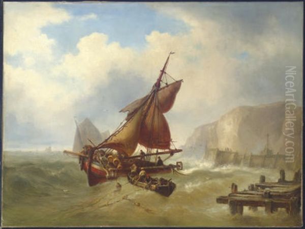 Fishing Off A Port In High Seas Oil Painting by Mauritz Frederick Hendrick de Haas