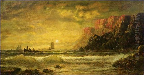 Figures And Boats Along A Rocky Coast At Sunset Oil Painting by Mauritz Frederick Hendrick de Haas