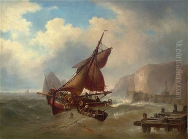 Fishing Off Port In High Seas Oil Painting by Mauritz Frederick Hendrick de Haas