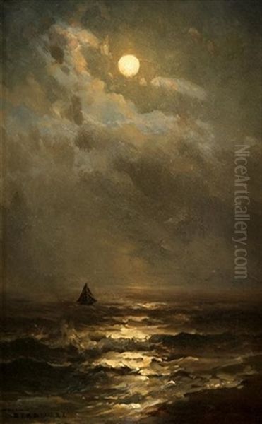 Sailing Ship By Moonlight Oil Painting by Mauritz Frederick Hendrick de Haas