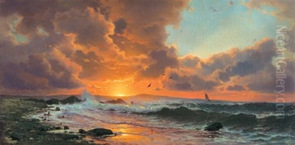 Sunset On The Coast Oil Painting by Mauritz Frederick Hendrick de Haas