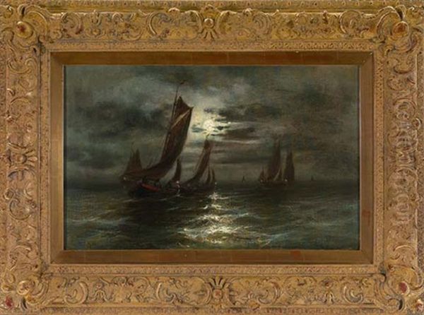 Ships Under The Moonlight Oil Painting by Mauritz Frederick Hendrick de Haas