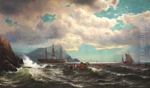 Fishermen Near A Rocky Coast Oil Painting by Mauritz Frederick Hendrick de Haas