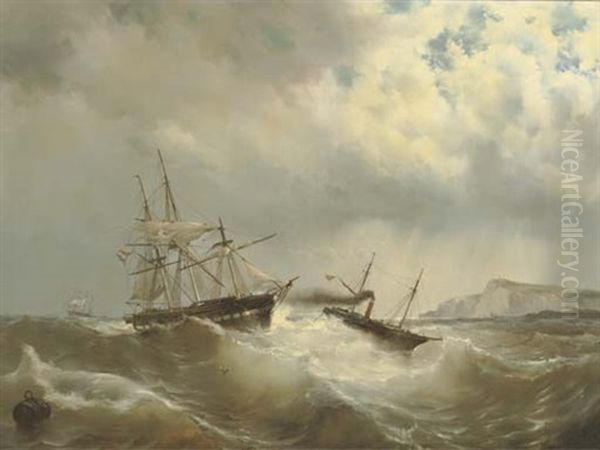 A Tug-boat Rescuing A Dutch Frigate In Distress Oil Painting by Mauritz Frederick Hendrick de Haas