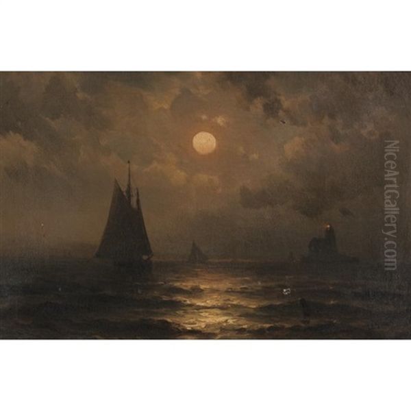 Moonlight At Sea Oil Painting by Mauritz Frederick Hendrick de Haas