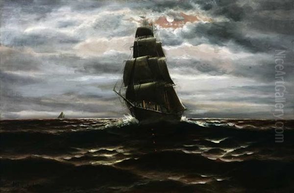 Nocturnal Maritime - Ship At Full Sail Oil Painting by Mauritz Frederick Hendrick de Haas